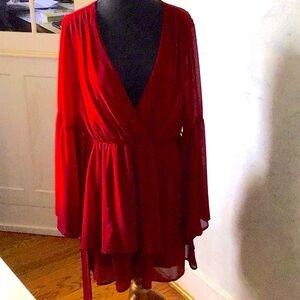 Burnt REd bell sleeved Flowy dress
